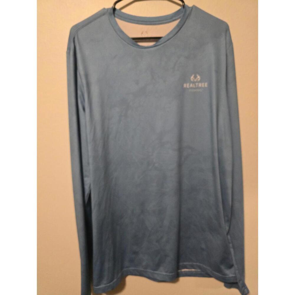 Real Tree Fishing Long Sleeve Blue LightWeight Pullover Tee (L)